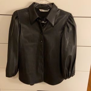 ZARA FAUX LEATHER 3/4 SLEVE BLOUSE